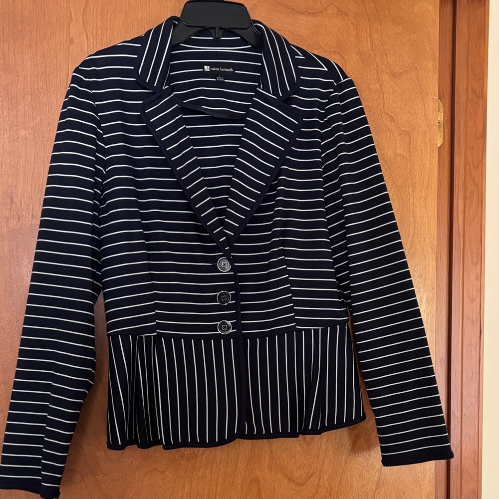Valerie Bertinelli Navy and White Striped Blazer